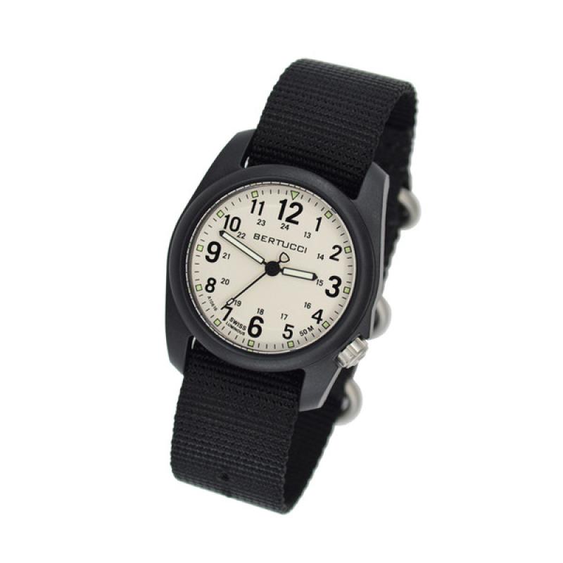 Bertucci DX3 Field Resin Watch, Black Nylon Strap, White Dial