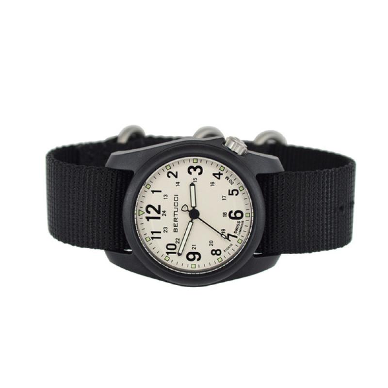 Bertucci DX3 Field Resin Watch, Black Nylon Strap, White Dial