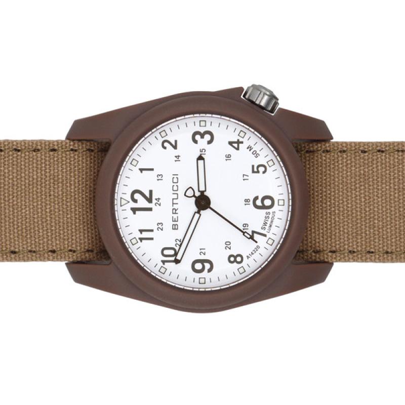 Bertucci DX3 Canvas Polycarbonate Unibody Watch, Sahara Comfort Band, White Dial