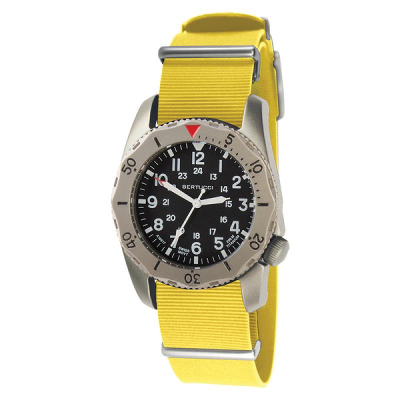 Bertucci A-2TR Field Pro Black Dial Watch with Yellow Italian Strap