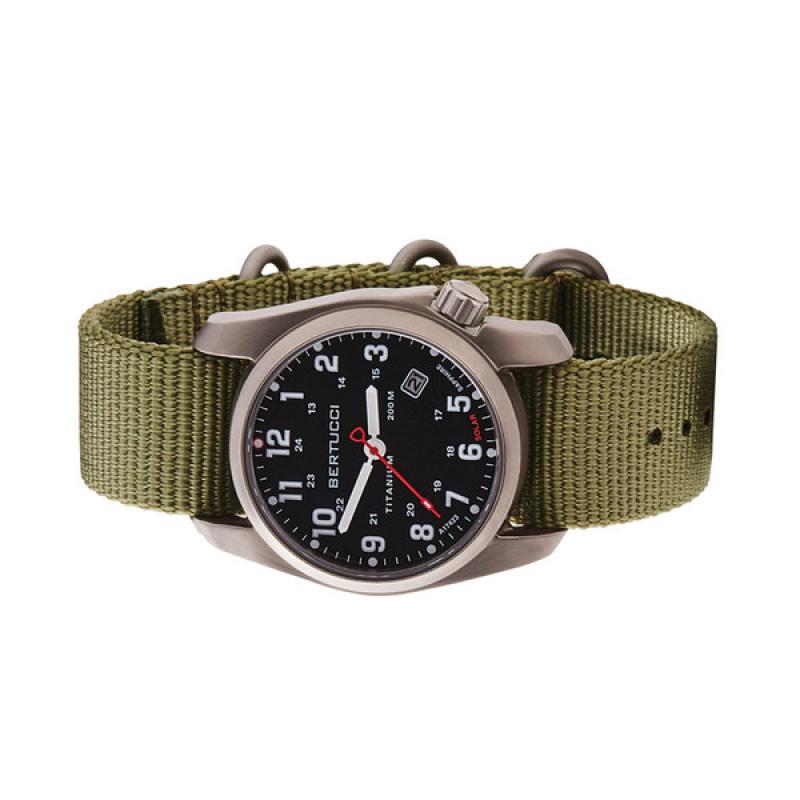 Bertucci A-2T Solar Classic Titanium Field Watch with Green Nylon Strap