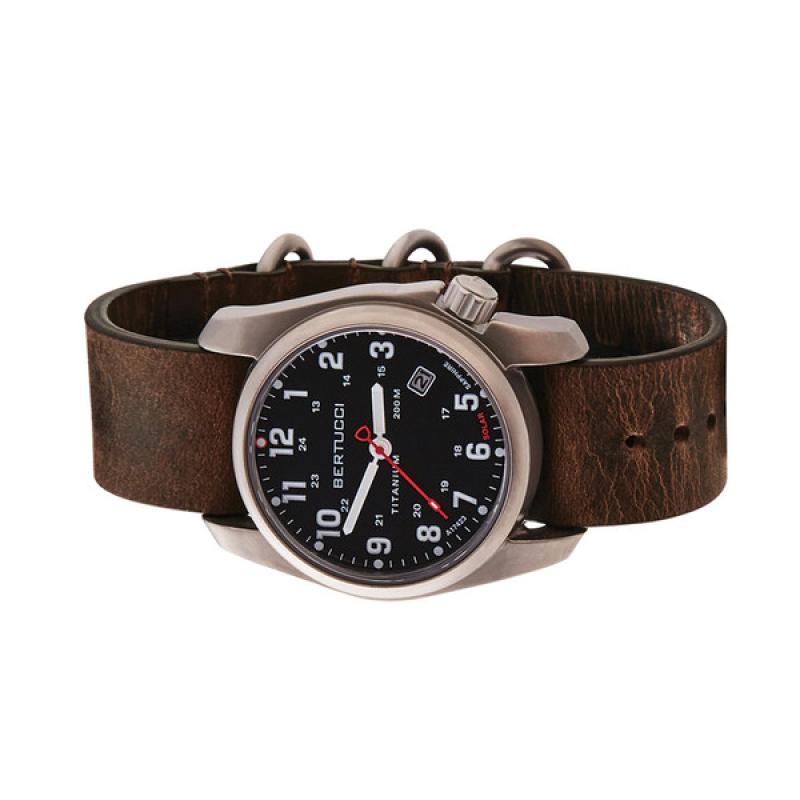 Bertucci A-2T Solar Classic Titanium Field Watch with Brown Leather Strap