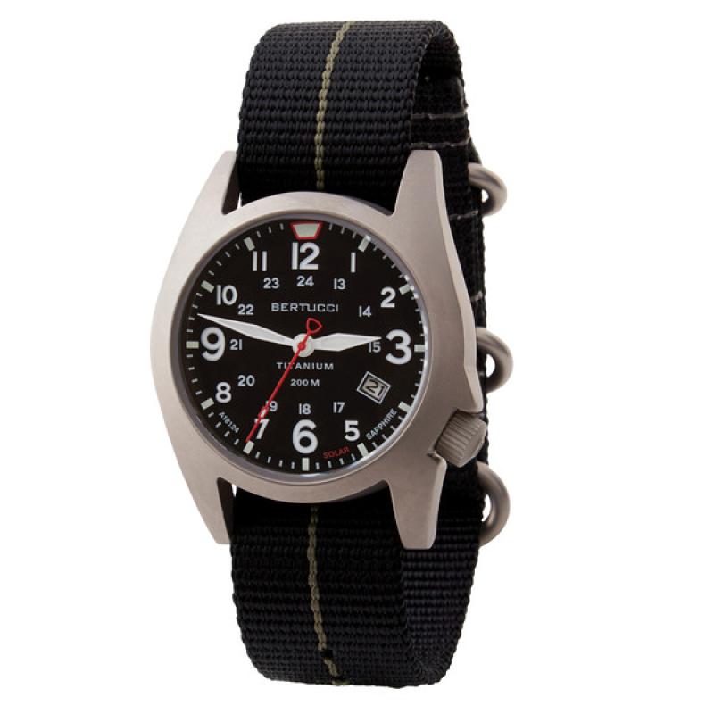 Bertucci A-7T Retrospec Solar Titanium Field Watch with Black Nylon Strap