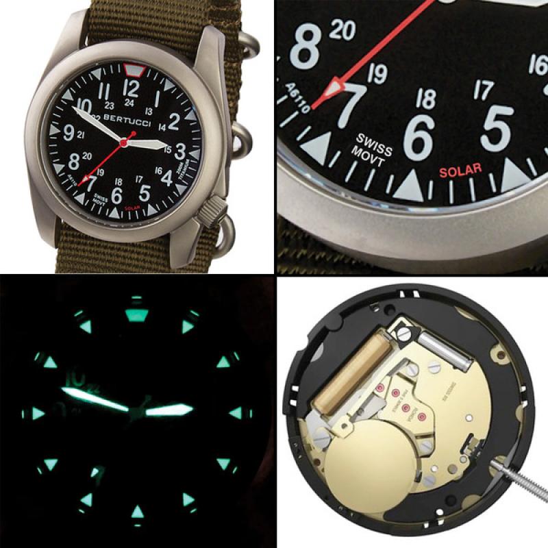 Bertucci A-4TS Super Yankee Solar with Black Dial and Olive Strap