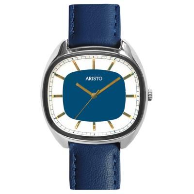 Aristo 36mm Classic Dress Watch with Rectangular Face and Blue Dial