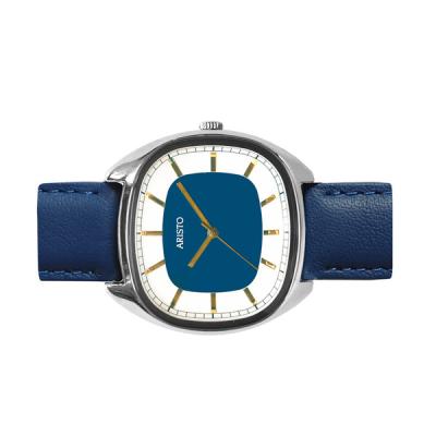 Aristo 36mm Classic Dress Watch with Rectangular Face and Blue Dial