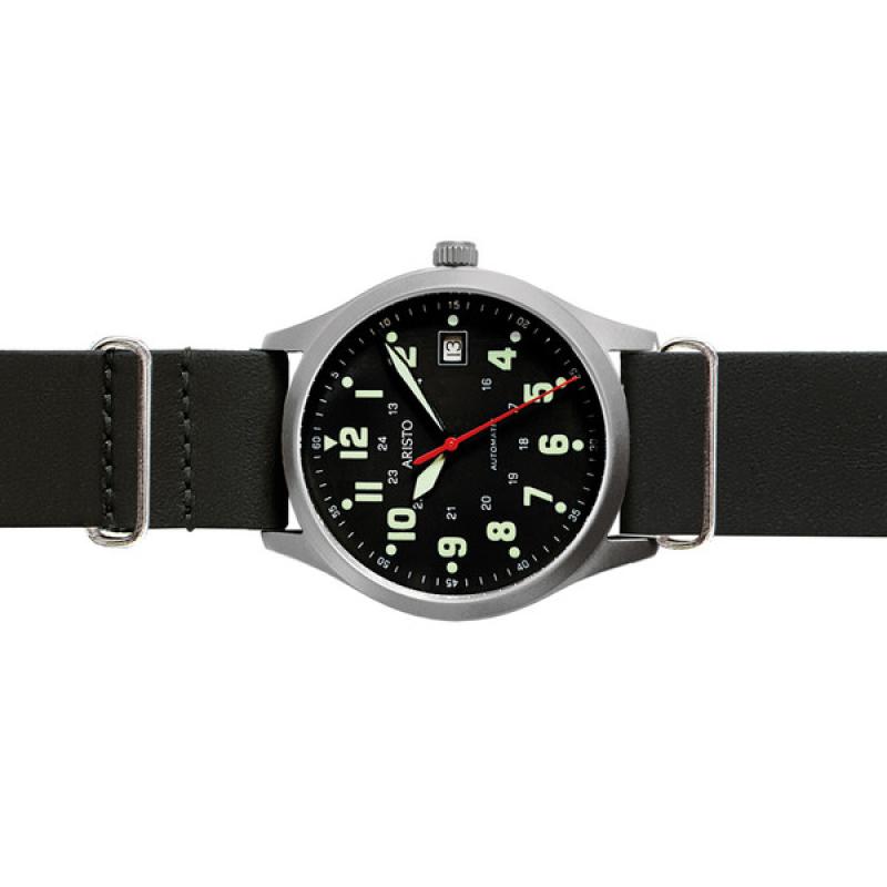 Aristo 38mm Navy Style Swiss Automatic Watch with Black Dial
