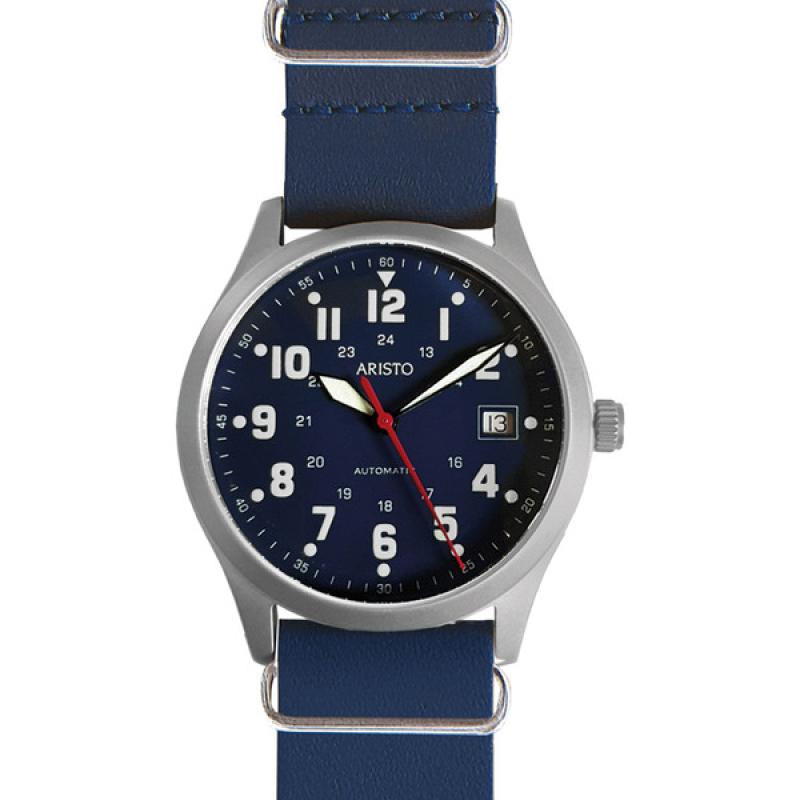Aristo 38mm Navy Style Swiss Automatic Watch with Blue Dial