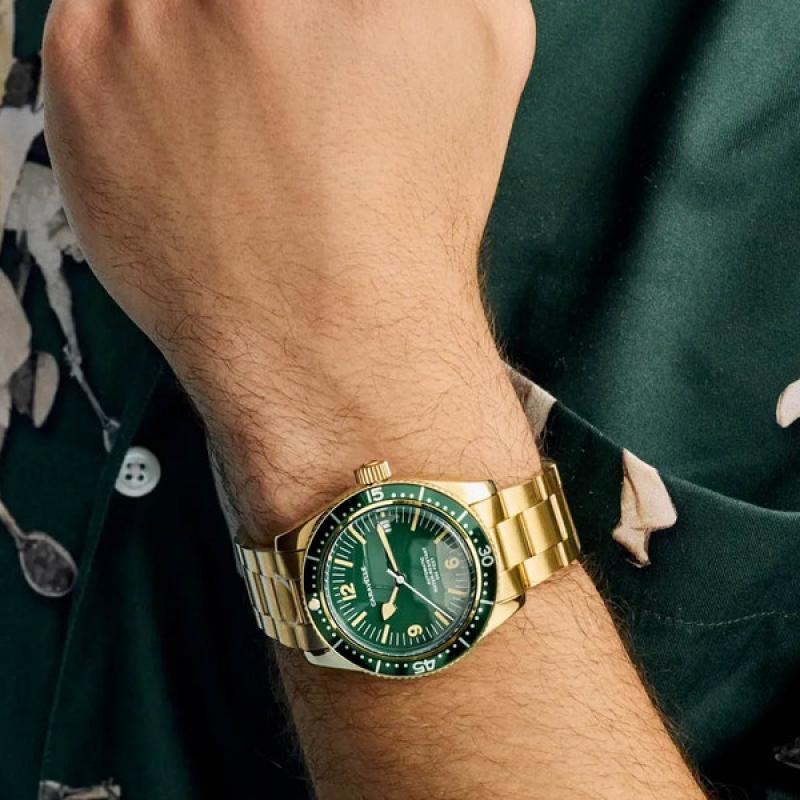Caravelle Sea Hunter Automatic Goldtone Watch with Green Dial