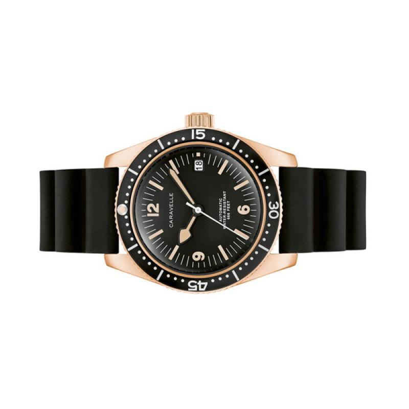 Caravelle Sea Hunter Automatic Goldtone Watch with Black Dial