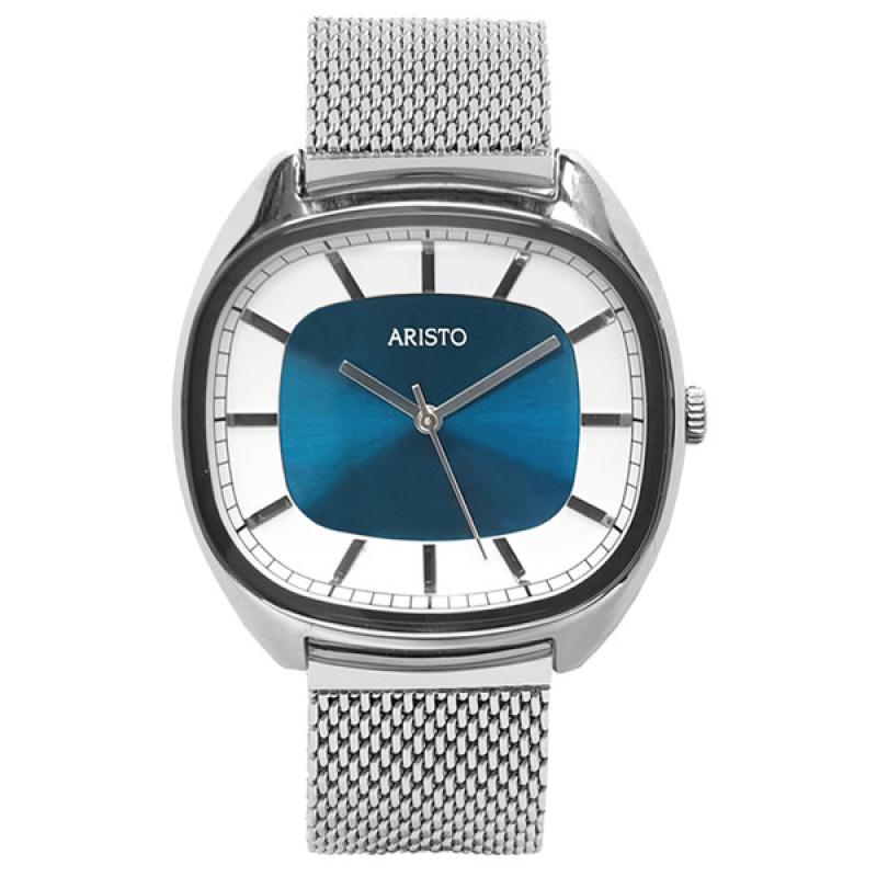Aristo 41mm Classic Dress Watch with Rectangular Face and Blue Dial