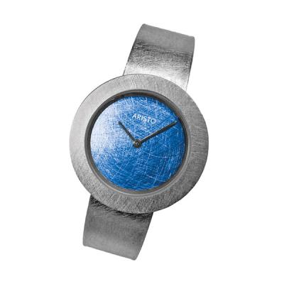 Aristo Titanium Scratched Blue Dial Watch Titanium Bangle