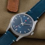 Red Star 3-Hand Dress Watch with Blue Dial and Mechanical Movement