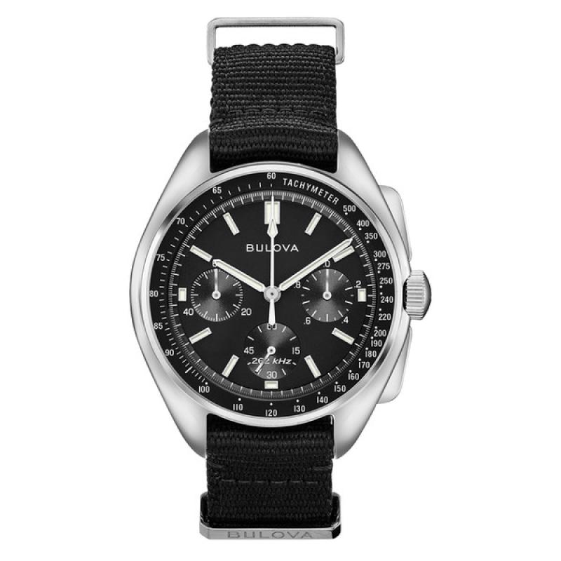 Bulova Lunar Pilot Chronograph 45mm with Black Dial and Nylon Strap
