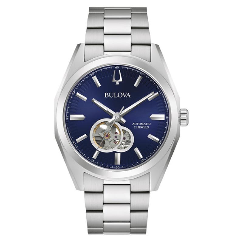 Bulova Surveyor Automatic Watch with Open Heart Blue Dial