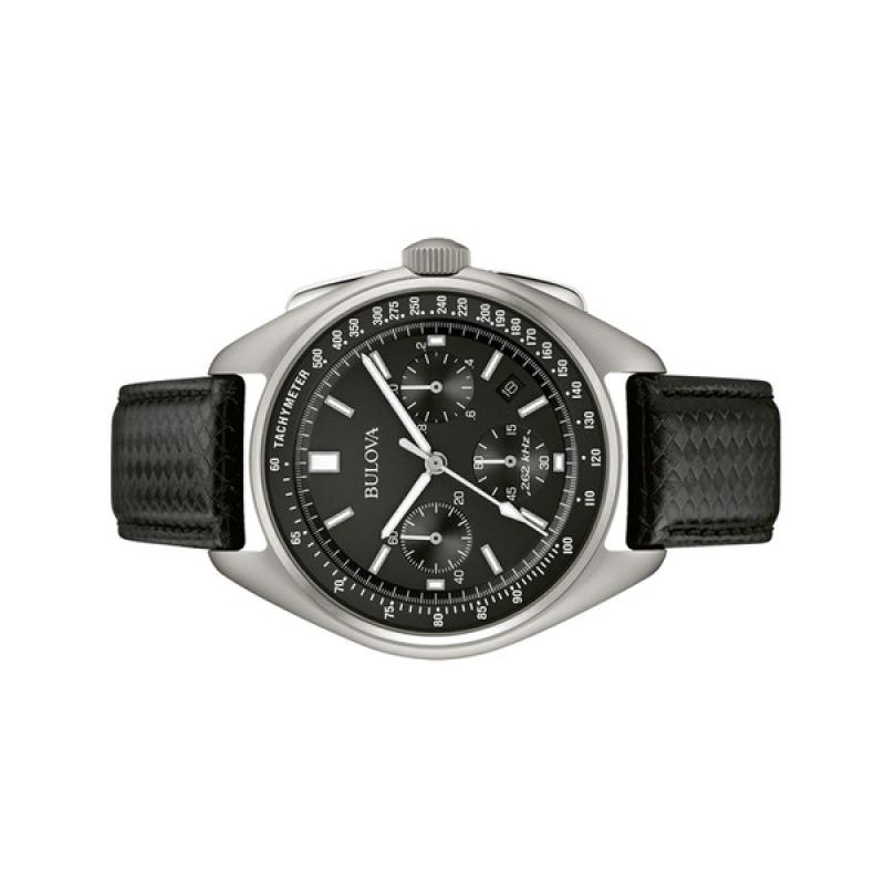 Bulova Lunar Pilot Chronograph 45mm with Black Dial and Leather Strap