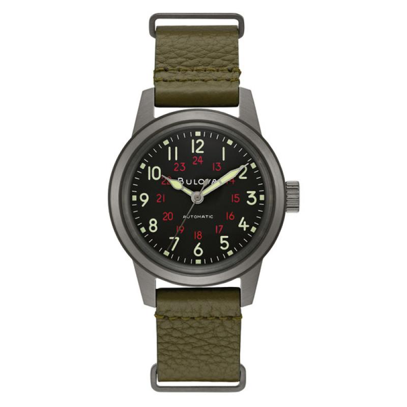 Bulova Hack Automatic Field Watch with 38mm Gun Metal Case and Black Dial