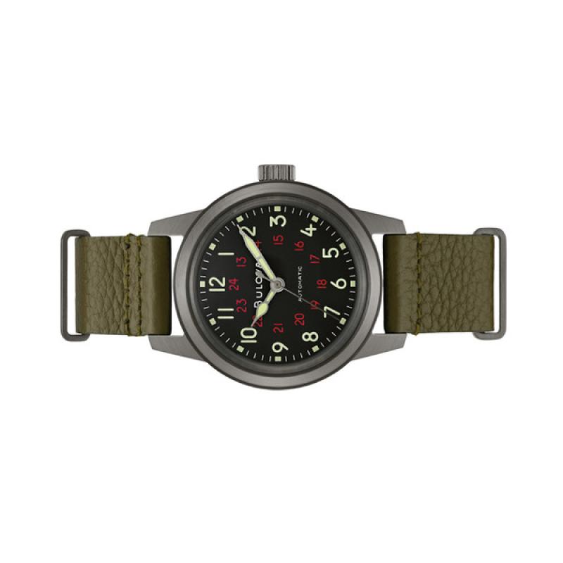 Bulova Hack Automatic Field Watch with 38mm Gun Metal Case and Black Dial