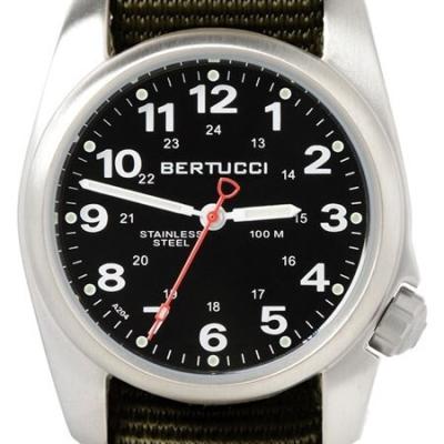 Bertucci A-1S Black Dial Stainless Steel Watch with Patrol Olive Nylon Strap