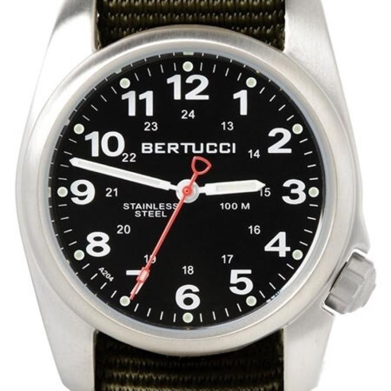 Bertucci A-1S Black Dial Stainless Steel Watch with Patrol Olive Nylon Strap