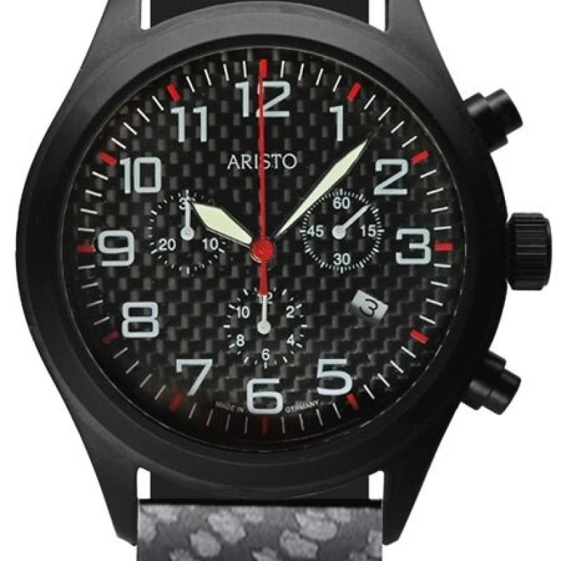 Aristo Aviator Style Quartz Chronograph Watch with Carbon Fiber Dial