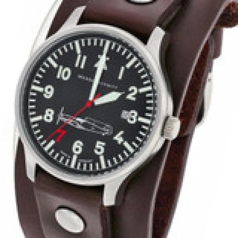 Messerschmitt Aviator Watch with Cuff-Style Leather Strap, SuperLuminova