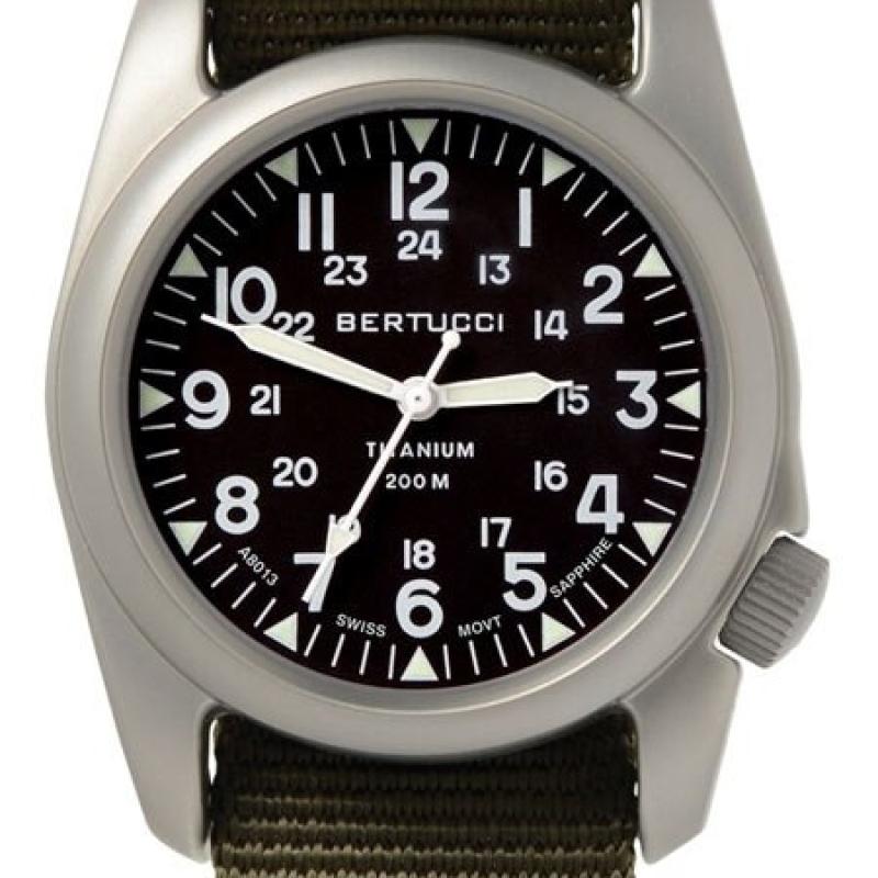 Bertucci A-2T Vintage Marine Titanium Watch with Defender Olive Nylon Strap