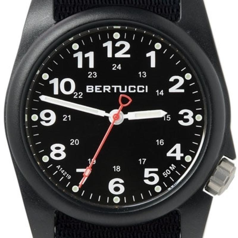 Bertucci A-1R Field Comfort watch with fiber reinforced polycarbonate Unibody case, Black Nylon Strap, Black Dial