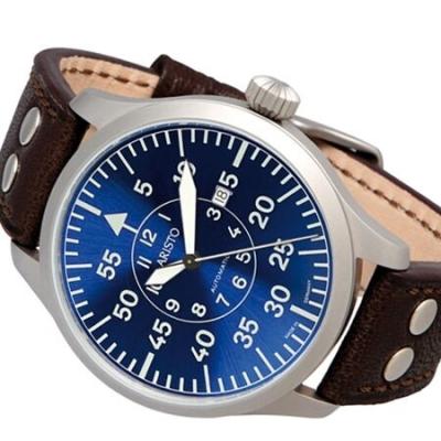 Aristo 3H158 47mm Swiss Automatic Pilot's Watch with Sunburst Blue Dial