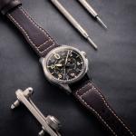 AVI-8 Spitfire Lock Chronograph, Midnight Oak, Japanese Meca-Quartz Chronograph, Black Dial, Leather Strap