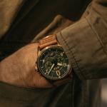 AVI-8 Spitfire Lock Chronograph, Bronze Green, Japanese Meca-Quartz Chronograph, Green Dial, Leather Strap