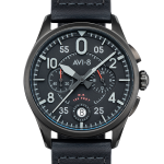 AVI-8 Spitfire Lock Chronograph, Slate Black, Japanese Meca-Quartz Chronograph, Black Dial, Leather Strap