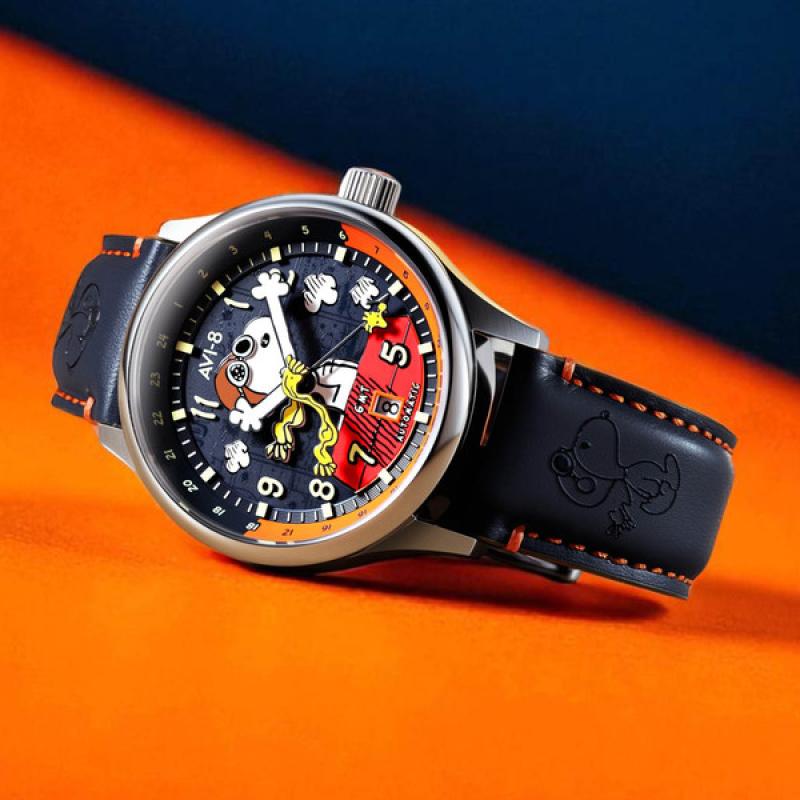 AVI-8 x Peanuts Snoopy Flying Ace GMT Automatic in Sketchbook Blue