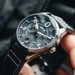 AVI-8 Spitfire Lock Japanese Meca-Quartz Chronograph, Blue Dial, Leather Strap