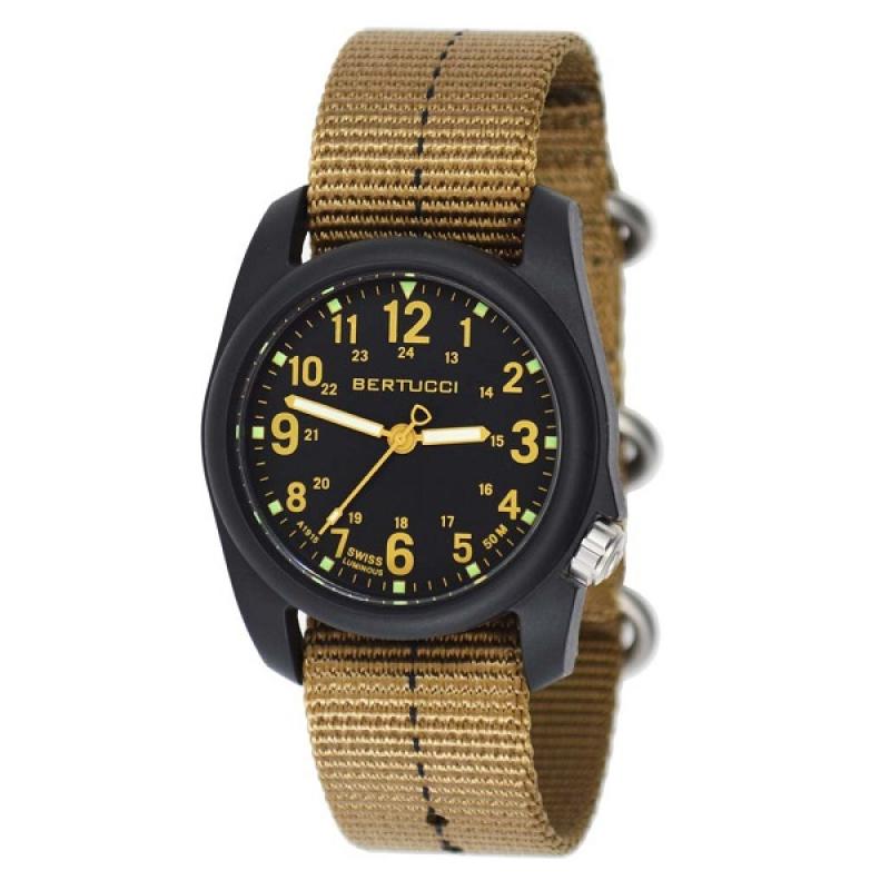 Bertucci DX3 Field Resin Watch, Dash-Striped Nylon Strap, Black Dial