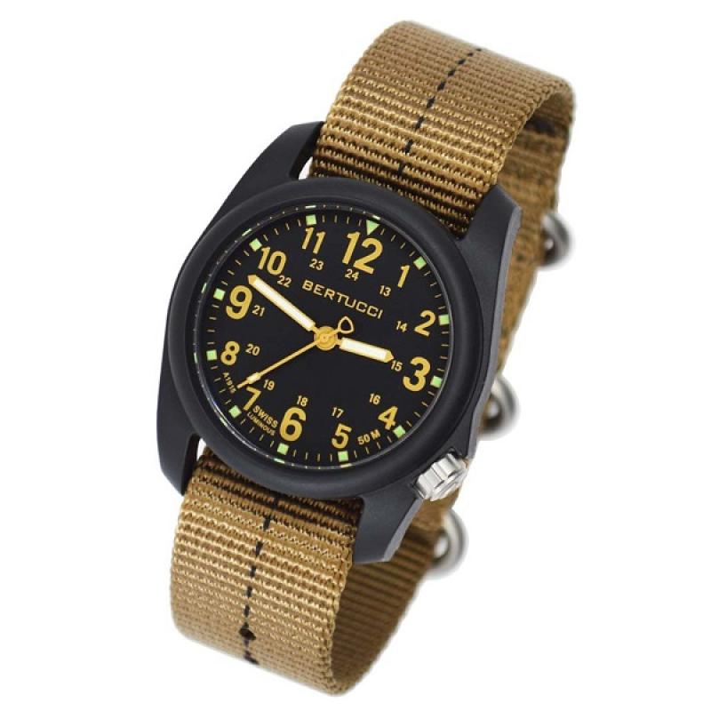 Bertucci DX3 Field Resin Watch, Dash-Striped Nylon Strap, Black Dial