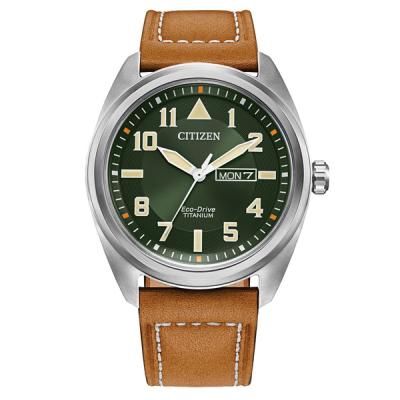 Citizen Eco-Drive Garrison Titanium Watch with Green Dial and Leather Strap