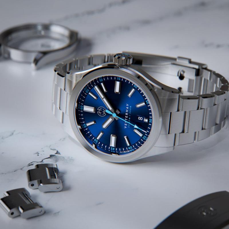 Henry Archer Vesterhav Slim Automatic Watch with Blue Aquila Dial