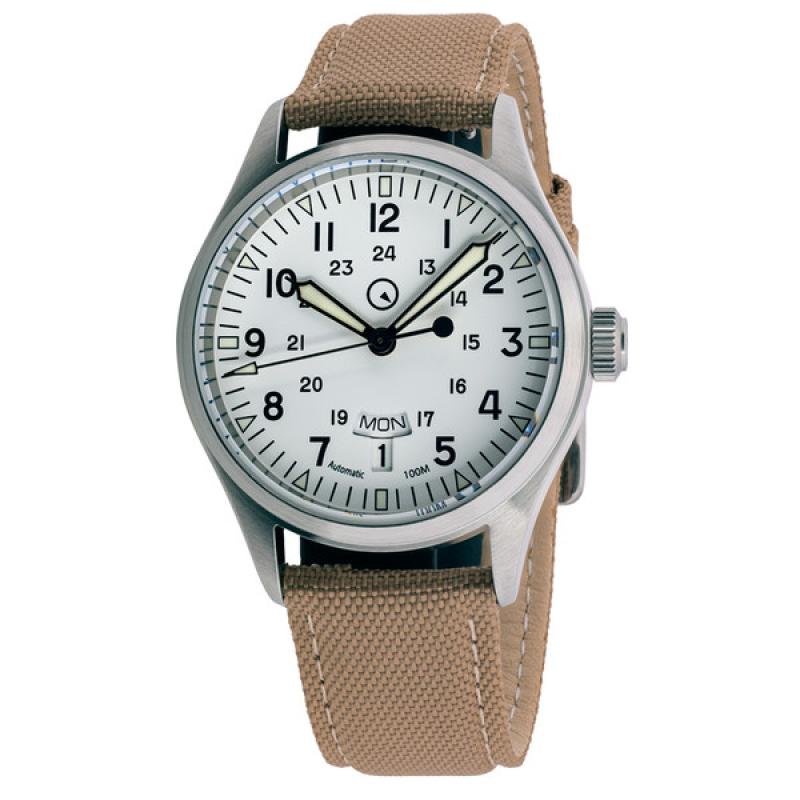 Islander Mitchel "DAY-T" Automatic Field Watch with White Dial and Day-Date Display