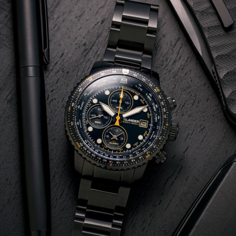 Islander Calverton Flight Chronograph Alarm Watch in IP Black