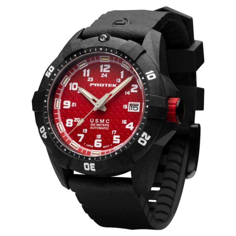 Protek USMC Automatic Tritium Dive Watch with Red Dial
