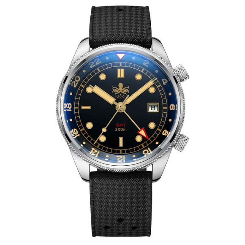 PHOIBOS Eagle Ray 300-Meter Dual-Time GMT Dive Watch with Double Dome AR Sapphire Crystal