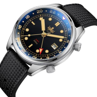 PHOIBOS Eagle Ray 300-Meter Dual-Time GMT Dive Watch with Double Dome AR Sapphire Crystal