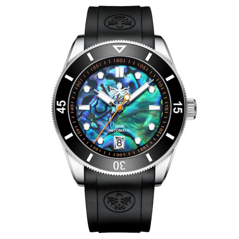 PHOIBOS Abalone Wave Master 300-Meter Automatic Dive Watch with Rubber Strap