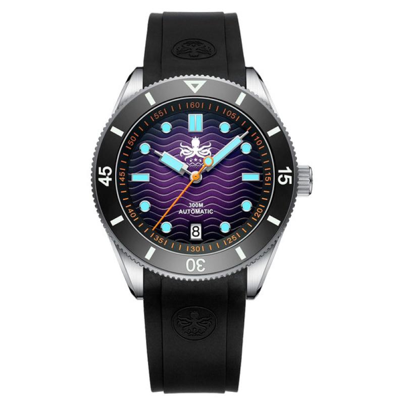 PHOIBOS Purple Dial Wave Master Automatic Dive Watch with Rubber Strap
