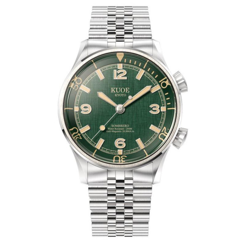 KUOE Sombrero 90-011 Green Linen Textured Dial Watch