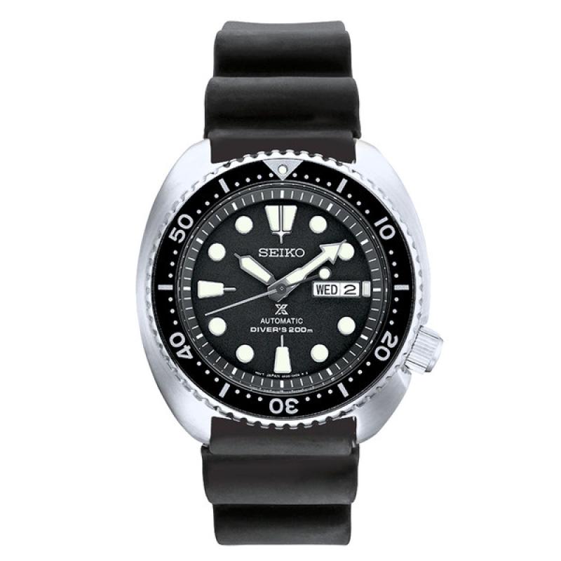 Seiko Turtle Prospex Automatic Dive Watch with Black Dial and Black Silicone Dive Strap